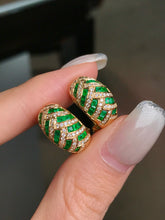 Load image into Gallery viewer, LUOWEND 18K Yellow Gold Natural Emerald Earrings for Women