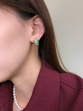 Load image into Gallery viewer, LUOWEND 18K Yellow Gold Natural Emerald Earrings for Women