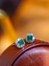 Load image into Gallery viewer, LUOWEND 18K White Gold Real Diamond Natural Emerald Earrings for Women