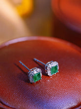 Load image into Gallery viewer, LUOWEND 18K White Gold Real Diamond Natural Emerald Earrings for Women