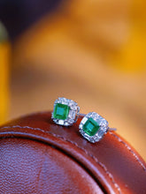 Load image into Gallery viewer, LUOWEND 18K White Gold Real Diamond Natural Emerald Earrings for Women