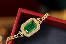 Load image into Gallery viewer, LUOWEND 18K Yellow Gold Real Natural Emerald and Diamond Gemstone Bracelet for Women