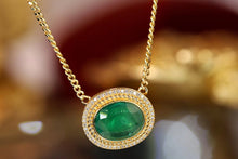 Load image into Gallery viewer, LUOWEND 18K Yellow Gold Natural Emerald Real Diamond Gemstone Necklace for Women