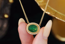 Load image into Gallery viewer, LUOWEND 18K Yellow Gold Natural Emerald Real Diamond Gemstone Necklace for Women