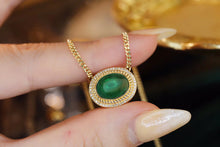 Load image into Gallery viewer, LUOWEND 18K Yellow Gold Natural Emerald Real Diamond Gemstone Necklace for Women
