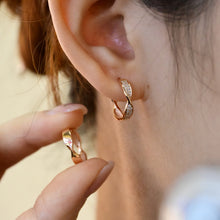 Load image into Gallery viewer, LUOWEND 18K Rose Gold Real Natural Diamond Hoop Earring for Women