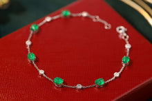 Load image into Gallery viewer, LUOWEND 18K White Gold Real Natural Emerald and Diamond Gemstone Bracelet for Women