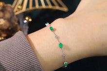 Load image into Gallery viewer, LUOWEND 18K White Gold Real Natural Emerald and Diamond Gemstone Bracelet for Women