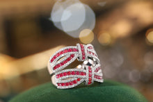 Load image into Gallery viewer, LUOWEND 18K White Gold Real Natural Ruby and Diamond Gemstone Ring for Women