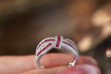 Load image into Gallery viewer, LUOWEND 18K White Gold Real Natural Ruby and Diamond Gemstone Ring for Women