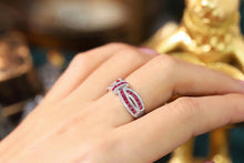 Load image into Gallery viewer, LUOWEND 18K White Gold Real Natural Ruby and Diamond Gemstone Ring for Women