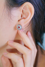 Load image into Gallery viewer, LUOWEND 18K White Gold Natural Ruby Real Diamond Stud Earrings for Women