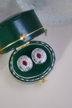 Load image into Gallery viewer, LUOWEND 18K White Gold Natural Ruby Real Diamond Stud Earrings for Women