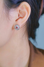 Load image into Gallery viewer, LUOWEND 18K White Gold Natural Ruby Real Diamond Stud Earrings for Women