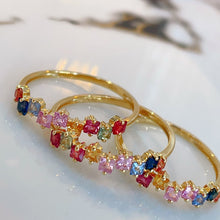 Load image into Gallery viewer, LUOWEND 18K Yellow Gold Natural Color Sapphire Ring for Women