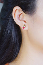 Load image into Gallery viewer, LUOWEND 18K Yellow Gold Real Natural Ruby Earrings for Women