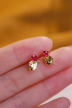 Load image into Gallery viewer, LUOWEND 18K Yellow Gold Real Natural Ruby Earrings for Women