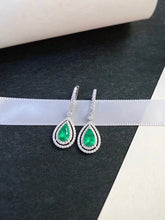 Load image into Gallery viewer, LUOWEND 18K White Gold Real Natural Diamond and Emerald Earrings for Women