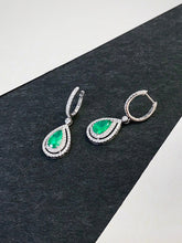 Load image into Gallery viewer, LUOWEND 18K White Gold Real Natural Diamond and Emerald Earrings for Women