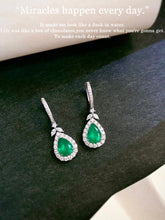 Load image into Gallery viewer, LUOWEND 18K White Gold Real Natural Diamond and Emerald Earrings for Women