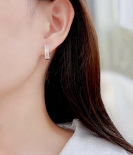 Load image into Gallery viewer, LUOWEND 18K White Gold Real Natural Diamond Hoop Earrings for Women