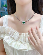 Load image into Gallery viewer, LUOWEND 18K White Gold Real Natural Emerald Necklace for Women