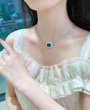 Load image into Gallery viewer, LUOWEND 18K White Gold Real Natural Emerald Necklace for Women