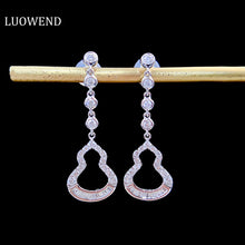 Load image into Gallery viewer, LUOWEND 18K White Gold Real Natural Diamond Drop Earrings for Women