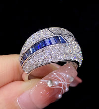 Load image into Gallery viewer, LUOWEND 18K White Gold Real Natural Sapphire and Diamond Gemstone Ring for Women