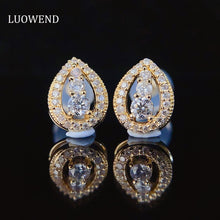 Load image into Gallery viewer, LUOWEND 18K White or Yellow Gold Real Natural Diamond Stud Earrings for Women
