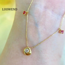 Load image into Gallery viewer, LUOWEND 18K Yellow Gold Natural Aquamarine and Diamond Necklace for Women
