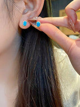 Load image into Gallery viewer, LUOWEND 18K White Gold Natural Turquoise Earrings for Women