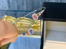 Load image into Gallery viewer, LUOWEND 18K White+Yellow Gold Natural Color Sapphire Bangle for Women