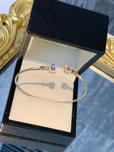 Load image into Gallery viewer, LUOWEND 18K White+Yellow Gold Natural Color Sapphire Bangle for Women