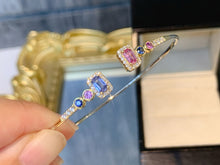 Load image into Gallery viewer, LUOWEND 18K White+Yellow Gold Natural Color Sapphire Bangle for Women