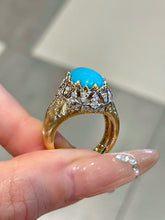 Load image into Gallery viewer, LUOWEND 18K Yellow Gold Natural Turquoise Ring for Women