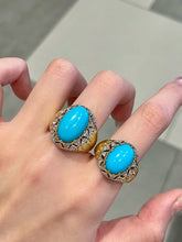 Load image into Gallery viewer, LUOWEND 18K Yellow Gold Natural Turquoise Ring for Women