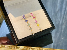 Load image into Gallery viewer, LUOWEND 18K Yellow Gold Natural Color Sapphire Earrings for Women