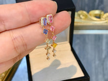 Load image into Gallery viewer, LUOWEND 18K Yellow Gold Natural Color Sapphire Earrings for Women
