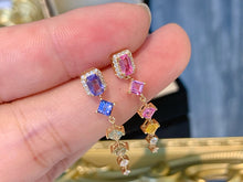 Load image into Gallery viewer, LUOWEND 18K Yellow Gold Natural Color Sapphire Earrings for Women