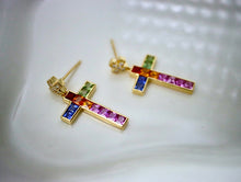 Load image into Gallery viewer, LUOWEND 18K Yellow Gold Natural Color Sapphire Earrings for Women