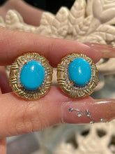 Load image into Gallery viewer, LUOWEND 18K Yellow Gold Natural Turquoise Earrings for Women