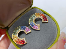 Load image into Gallery viewer, LUOWEND 18K Yellow Gold Natural Color Sapphire Earrings for Women