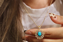 Load image into Gallery viewer, LUOWEND 18K Yellow Gold Natural Turquoise Pendant for Women