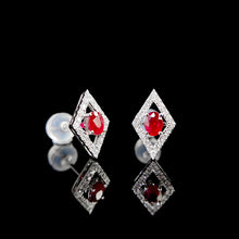 Load image into Gallery viewer, LUOWEND 18K White Gold Real Natural Ruby and Diamond Earrings for Women
