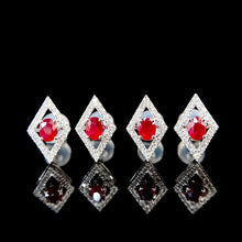 Load image into Gallery viewer, LUOWEND 18K White Gold Real Natural Ruby and Diamond Earrings for Women