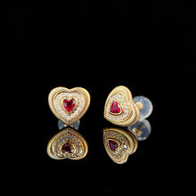 Load image into Gallery viewer, LUOWEND 18K Yellow Gold Real Natural Ruby and Diamond Earrings for Women