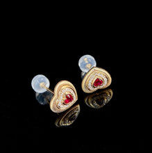 Load image into Gallery viewer, LUOWEND 18K Yellow Gold Real Natural Ruby and Diamond Earrings for Women