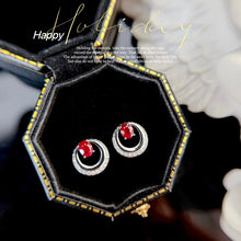 Load image into Gallery viewer, LUOWEND 18K White Gold Real Natural Ruby and Diamond Earrings for Women