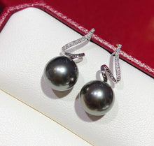 Load image into Gallery viewer, LUOWEND 18K White Gold Natural Tahiti Black Pearl Earrings for Women